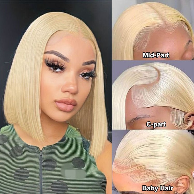 13x4 Lace Front Human Hair Wig 613 Honey Blonde Bob Wigs Brazilian Remy Straight Bob Wig - Superlovehair